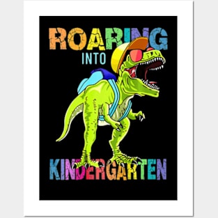 Family Roaring Into Kindergarten T-Rex Back To School Gift Premium Posters and Art